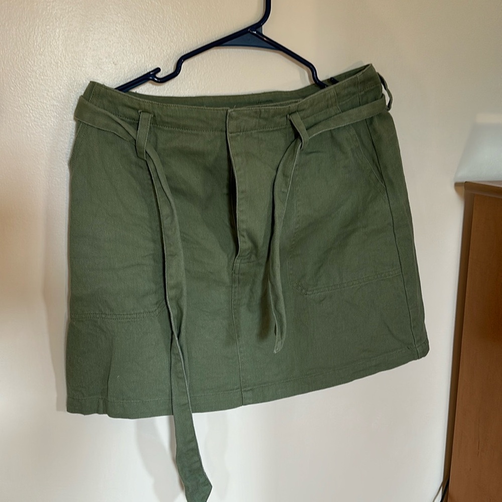 Olive denim tie waist skirt